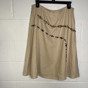 J Jill Linen A Line Sequin A-Line Skirt Womens Khaki Skirt Sz Medium Lined